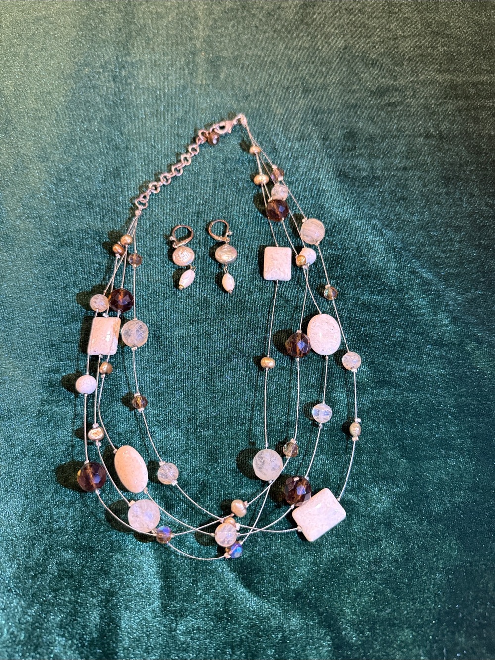 Multi-Strand Beaded Necklace and Earring Set in Taupe and Brown